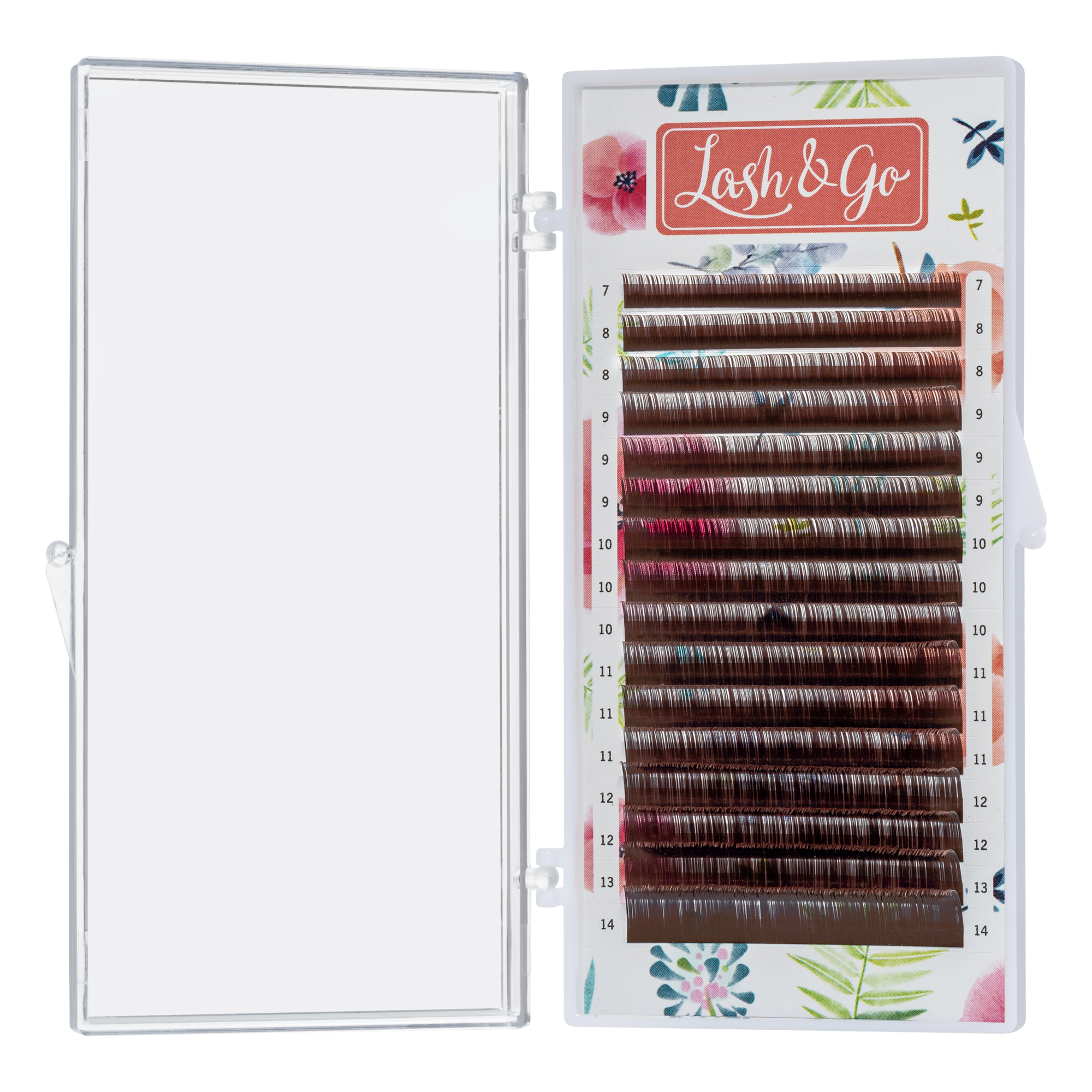 Коричневые ресницы Lash&Go микс 0,10/C/7-14 mm "Латте" (16 линий)